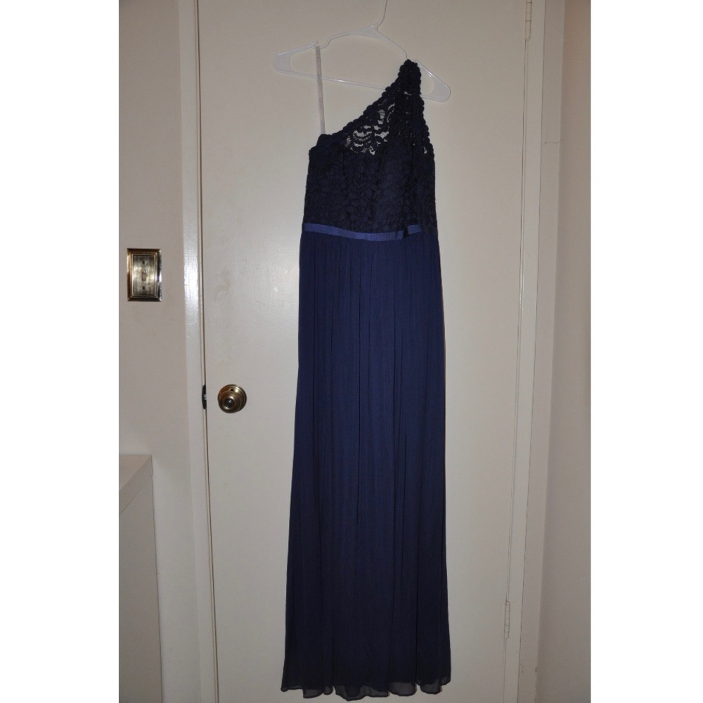Long Blue Lace One Shoulder Dress
